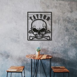 Kafatası ve Dövme Temalı Metal Duvar Dekoru – Dövme Duvar Sanatı, Dövme Sanatçısına Hediye, Stüdyo Dekoru, Dövme Dükkanı Tabelası